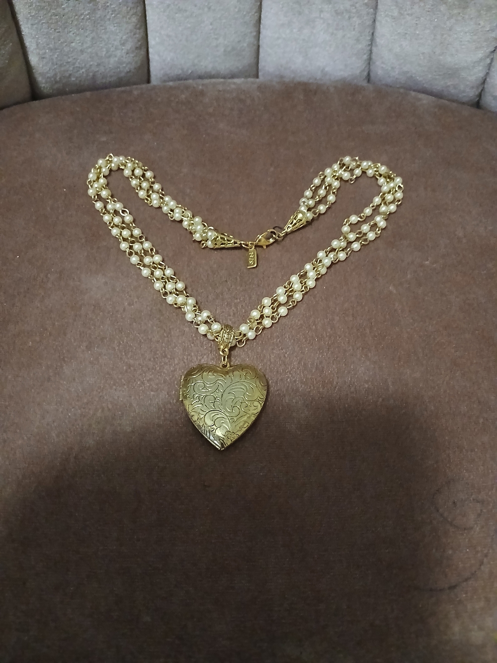 1928 Heart Locket Pearl Multi-Strand Necklace